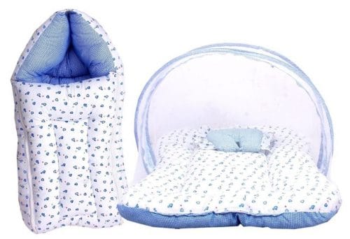 FARETO Baby Mattress with Mosquito Net & Sleeping Bag Combo