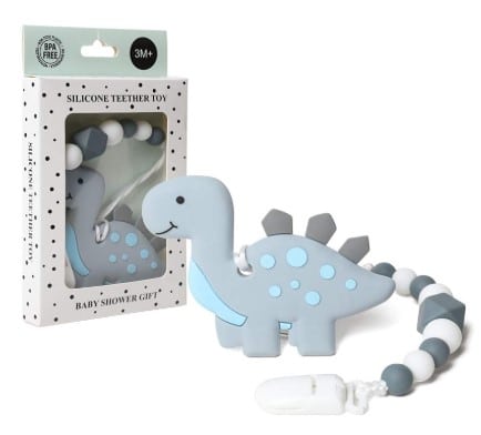 AmazingM Dinosaur Teething Pain Relief Toy with Pacifier Clip Holder Set for Newborn Babies