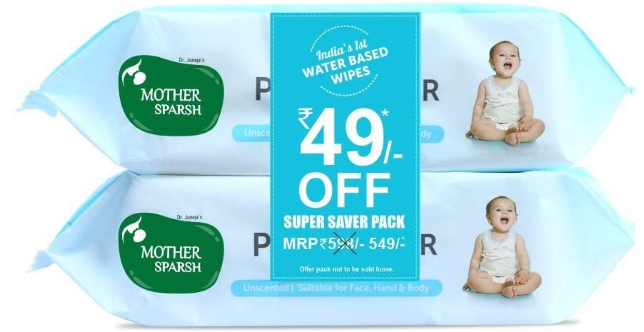 Mother Sparsh 99% Pure Water (Unscented) baby wipes