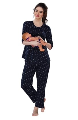 AV2 Women Cotton Printed Maternity & Feeding Top & Pyjama Set