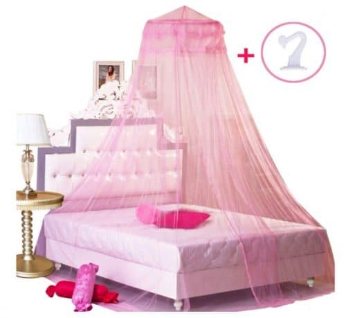BCBYou Pink Princess Bed Canopy Netting Mosquito Net Round Lace