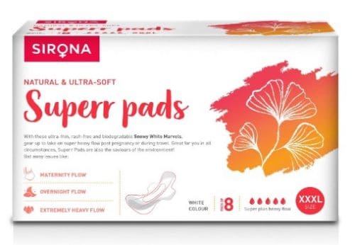 Sirona Natural Biodegradable Ultra Soft Maternity Pads Superr Pads