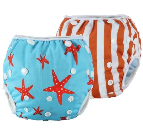 Anmababy 2 Pack Reusable Swim Diaper, Adjustable and Washable Ultra-Premium Quality Baby Swim Diapers for Baby Shower Gifts