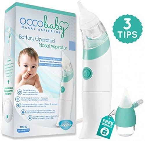Occobaby Best Baby Electric Nasal Aspirator with Power Suction Tip Batteries and Bonus Snot Sucker for Infants & Toddlers