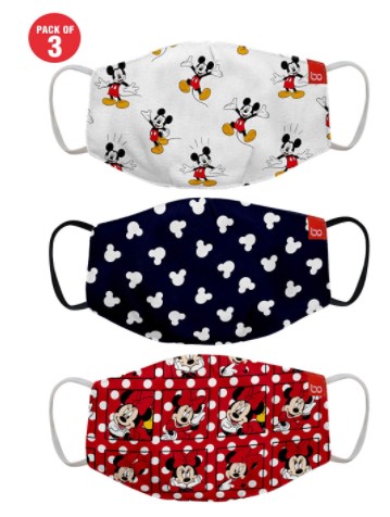 Bon Organik Mickey & Friends Printed Cotton Cloth Face Mask Bundle For Kids