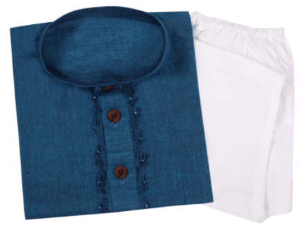 Superminis Baby Boys Embroidered Handloom Cotton Kurta Pyjama with Wooden Button