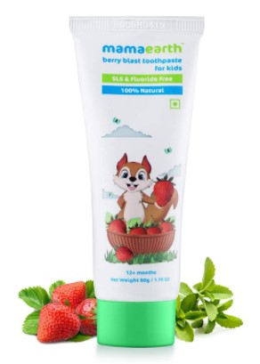 Mamaearth 100% Natural Berry Blast Kids Toothpaste 50 Gm, Fluoride Free, SLS Free, No Artificial Flavours