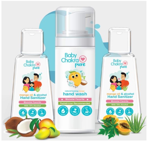 BabyChakra Hand Sanitizer And Foaming Hand Wash Combo - FDA Approved - Safe For Babies and Kids